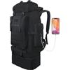 Vaupan Espandibile 70L a 100L Zaino, Grande MOLLE Campeggio Trekking Zaino, Resistente all'acqua Tattico Zaino da Viaggio Zaino in Spalla Pack per Outdoor & Trekking (Nero)