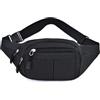 gaobaozhu Marsupio a 4 tasche per donne e uomini, marsupio con chiusura a cerniera, grande capacità, borsa da cintura nera, per sport, viaggi, escursionismo, ciclismo, Nero , Sportivo
