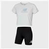 New balance Stacked Logo Tee A Nd Cycle Short Completo Bimbe New balance Cod. YS61L1LO - bianco