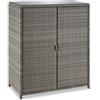 tectake® Armadio da Giardino in Rattan, 84 x 40 x 103 cm, 4 Scomparti, Armadietto da Giardino con Telaio in Alluminio, Ripostiglio da Esterno con Lastra in Vetro Rimovibile, Porte a 2 Ante -Grigio