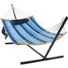 GYMAX Amaca Singola con Supporto in Metallo, Portata 150kg, Lettino Sospeso con Cuscino, Tasca Portaoggetti e Portabicchieri, Amache Giardino Spiaggia Campeggio Balcone Terrazzo, Portatile