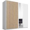 LBSIGN Armadio 200x200h Cm 2 Ante Scorrevoli Con Specchio Bianco Listelli Rovere Dalia