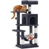 Feandrea Albero per Gatti Alto 112 cm, Tiragraffi per Gatti, con 4 Pali Graffiatoi, 2 Posatoi, 1 Grotta, 1 Amaca, 2 Pompon, in Peluche a Più Livelli, Grigio Fumo PCT261G01V1
