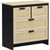 HOMCOM Cassettiera 4 Cassetti in Truciolato e Rattan per Soggiorno e Camera da Letto, 80x38x80 cm | Aosom Italy