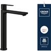 GROHE Lineare Miscelatore Lavabo Smooth Body per Lavabi a Colonna (Taglia XL 313 mm, Risparmio Idrico, Cartuccia Ceramica 28 mm, Attacchi 3/8 Pollici, Pressione Min.), Nero Opaco