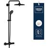 GROHE Vitalio Joy 260 - Sistema Doccia con Termostato e Vassoio (Risparmio Idrico, Soffione 3 Spray 26cm con Giunto Sferico, Doccetta 3 Spray, Flessibile, Porta Doccetta), Nero Opaco