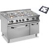 DEXION Cucina professionale a gas con 6 fuochi - Potenza 3 x kW 7 + 3 x kW 11 - Forno a gas - Cm 120 x 90 x 85 h