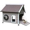 HiCaptain Casa per gatti all'aperto resistente alle intemperie per gatti, casa per animali domestici in legno con forma unica, finestra a cupola, porta di fuga e soffitta rimovibile grigio
