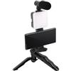 HEIBTENY Kit Vlog per smartphone con treppiede, per microfono mini e luce di riempimento a LED, supporto portatile per la registrazione di video in diretta, supporto compatto in plastica, nero