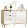 HOMCOM Cassettiera Camera da Letto 110x40x75 cm Bianco Lucido e Rovere