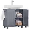 Yaheetech Mobile Sottolavabo con Ripiani Regolabili Armadio da Bagno Autoportante con Apertura a U Mobile da Bagno a Due Ante con Scaffale Laterale Aperto e Ganci (Grigio Scuro)