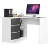 AKORD Scrivania ad Angolo B-16 con 3 Cassetti e 2 Ripiani | Scrivania Computer| Scrittoio | Scrivania ad angolo per l'ufficio in casa | Montaggio facile | 124x77x85 cm | 48 kg Bianco | Grigio grafite