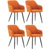 CLP Set 4 Sedie da Pranzo Shila Fodera A Rombi I Poltroncina Salone Comfort in Velluto O Stoffa con Braccioli, Colore:Arancione, Materiale:Stoffa