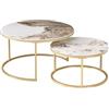 HJhomeheart Set di 2 Tavolini da Caffè Impilabili in Marmo con Piano in Marmo Pandora e Struttura in Metallo Dorato, Tavolino Rotondo Moderno da Soggiorno - 80 x 80 x 45 cm