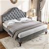 Goeria Letto imbottito con rete a doghe e testiera 90 x 200 cm, letto imbottito con testiera regolabile in altezza, letto singolo, facile da montare, supporto per doghe in legno, velluto (grigio)