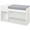 HOMCOM Panca Scarpiera con Cuscino, 3 Vani Aperti 81x31.5x49cm Bianco | Cassetto, Mobile Ingresso, in Legno