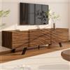 Witimisy Mobile per TV con design ondulato, effetto noce e gambe in ferro nero, con ampio spazio di archiviazione, stabile mobile TV per soggiorno e corridoio, 160 x 39 x 50,5 cm