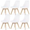 EGGREE - Set di 6 sedie da pranzo, stile rétro, con gambe in legno massello di faggio e imbottitura, colore: bianco