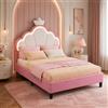 JiaOyu Lettino imbottito per bambini, 140 x 190 cm, letto singolo a LED, per bambine, con design a corona e testiera regolabile, accogliente letto in velluto per cameretta dei bambini (corona rosa