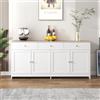 ZHDOKA Credenza moderna con 4 Ante e 3 Cassetti,160x37x75cm Cassettiera in legno con ripiani regolabili,Armadio da cucina con piano di lavoro,Mobile Contenitore Buffet,Naturale e bianco