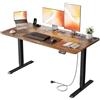 HLFURNIEU Scrivania Regolabile in Altezza, 100 x 60 cm, Scrivania Motorizzata, con Prese, Porte USB, 3 Controlli Memoria, Standing Desk Marrone Vintage