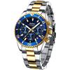 BIDEN Orologi da uomo con cronografo, in acciaio inox, impermeabile, con data, analogico, al quarzo, stile casual e alla moda, Oro Blu B, Bracciale
