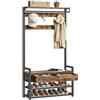 VASAGLE Appendiabiti da Ingresso, Mobile da Ingresso con 10 Ganci Rimovibili, 2 Cassetti, Panca Scarpiera, Design Separabile, 30 x 80,4 x 181,6 cm, Marrone Vintage e Nero Inchiostro HSR429B01