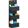 Relaxdays Organizer da Parete Stoffa Portaoggetti da Appendere 3 Cestini Portatutto Plastica HLP: 75x25x15cm, Nero