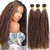 Hxxcoup 22 24 26 Inch Bundles Human Hair Extensions Natural Hair Kinky Curly Brazilian Virgin Human Hair Highlight Brown Double Weft Extensions for Women Minimal Tangles 3 Bundles Total 300g