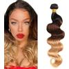 Hxxcoup 24 Inch Bundles Human Hair Extensions Natural Hair Body Wave Brazilian Virgin Human Hair Ombre Blonde Double Weft Extensions for Women Minimal Tangles 100g/Bundle