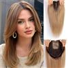 HAIRCUBE 16 pollici Capelli Toppers per le donne Capelli Umani reali 7x8inch Grande Base senza Bangs, Top Hair Pieces Capelli Umani Toppers per le donne con i capelli sottili(Ombre Ash Blond)