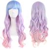 Colorful panda - Parrucche colorate sintetiche con capelli ondulati e lunghi con frangia, per donne o ragazze, adatte per feste, per cosplay e Halloween (multicolore)