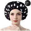 Years Calm Cuffie da Doccia per Donne Riutilizzabili Impermeabili, Design a Doppio Strato con Motivo e Colore Solido per Uso Doppio, Protegge i Capelli in Doccia, Spa, Cucina, Pulizia e Viaggio (Nero