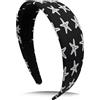 DEIMODRA Cerchietto Capelli Donna Nero Antiscivolo con Motivo Stelle Marine - Frontino Fermacapelli Elegante, Fascia Larga 4 cm per Yoga, Sport e Skincare - Accessorio Estivo Multicolore (Nero)