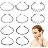 Wubushan 10 Pezzi Cerchietto Capelli Uomo, Cerchietto in Metallo Fasce per Capelli Fascia Ondulata Nero, Unisex Cerchietto, Per Capelli Wave da Uomo e Donna Antiscivolo Copricapo alla Moda Sportivo