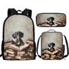THKVSV Zaino per ragazze e ragazzi scuola elementare zaino per studenti elementari borsa con portapranzo borsa portamatite stampa cavallo, Libri per cani, One Size, Zaino daypack