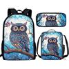 THKVSV Zaino per ragazze e ragazzi scuola elementare zaino per studenti elementari borsa con portapranzo borsa portamatite stampa cavallo, Gufo, One Size, Zaino daypack