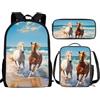 THKVSV Zaino per ragazze e ragazzi scuola elementare zaino per studenti elementari borsa con portapranzo borsa portamatite stampa cavallo, Cavallo B, One Size, Zaino daypack