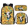 THKVSV Zaino per ragazze e ragazzi scuola elementare zaino per studenti elementari borsa con portapranzo borsa portamatite stampa cavallo, Girasoli Mucca, One Size, Zaino daypack