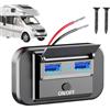 Zestivra Caricatore USB A Doppio USB - Porta Di Alimentazione A Carico Rapido 3.0, Porta Di Ricarica Con Pannello Da 66 W | Adattatore DC 12V 24V Con Indicatore LED, Uscita Veloce Impermeabile Pe
