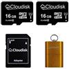 Cloudisk 2Pack 16GB Micro SD Card MicroSD 16 GB Memory Card Class 10 con adattatore SD + lettore di schede (16GB)