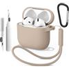 Vancle Custodia in silicone per AirPods 4 (2024) con penna di pulizia e moschettone e cordino, 2 mm, custodia sottile resistente agli urti, protezione antigraffio 4 in 1, kit Air Pods 4 generazione