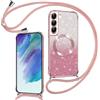 Phoona Cover Magnetica Glitter per Samsung Galaxy S21 FE 5G con Cordino, [Compatibile con MagSafe], Brillantini Sottile Lucida TPU Silicone Custodia per Samsung S21 FE Morbido Antiurto Cover, Rosa