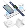 LEVMEK Caricatore Wireless i Phone 3 in 1 MgSafe, Stazione di Ricarica Rapida Pieghevole per Phone 16/15/14/13/12, A pple Watch Series 10/9/8/7/6/SE e Air Pods, Base di Ricarica Sicura, Portatile e Compatta