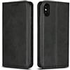 Copmob Cover iPhone X/XS,Flip Portafoglio Custodia in Pelle,[4 Slots][Supporto Stand][Chiusura Magnetica],Custodia Libro Cover Case per iPhone X/XS - Nero