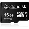 Cloudisk 16GB microSDHC UHS-I Scheda di Memoria, C10, U1, Full HD, A1, Micro SD Card