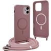 YFSYLL Magnetica Cover per iPhone 11 con Cordino,Compatibile con MagSafe,Silicone Case con Regolabile Cordino da Collo Nylon Catena Collana Tracolla - Rosa Gold