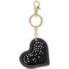 Braccialini Gadget Portachiavi in pelle dalla forma a cuore, impreziosito da un'elegante pioggia di cristalli luminosi su base nera lucida. L'anello e il moschettone dorati ne valorizzano lo stile