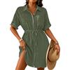 Rayson Copricostume Donna Mare Camicetta Scollo a V Elegante Cover Up Lungo Vestito Colletto in Piedi Bikini Cover Up Coprire Button Down Camicia Abito Spiaggia Coprire con Coulisse,Verde