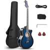 Ktaxon Kit per basso acustico a 4 corde, con custodia portatile, cavo di alta qualità, chiave, cinghia, plettro (blu)